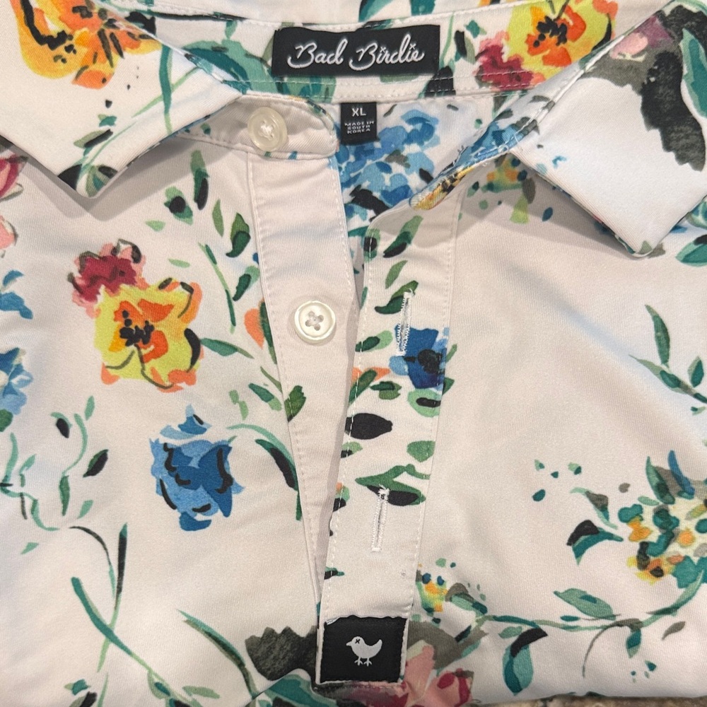 Bad Birdie Men's Floral Button Down Shirt - White, Yellow, Blue